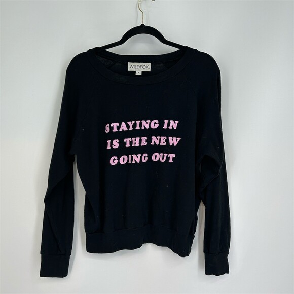 RARE Wildfox Staying In Fiona Crew Neck Sweatshirt Black Size M - Picture 5 of 9
